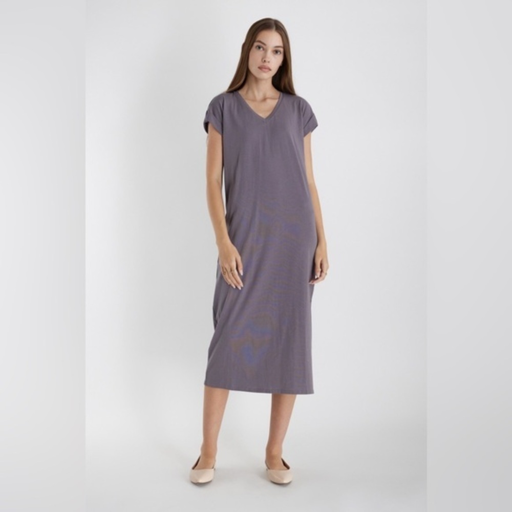 Mod Ref Jovie V-Neck T-Shirt Midi Dress Gray Small